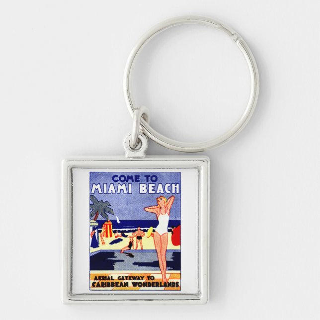 1925 Miami Beach Travel Poster Key Ring (Front)