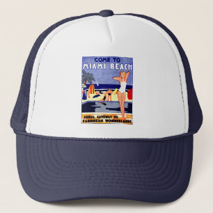 1925 Miami Beach Travel Poster Trucker Hat
