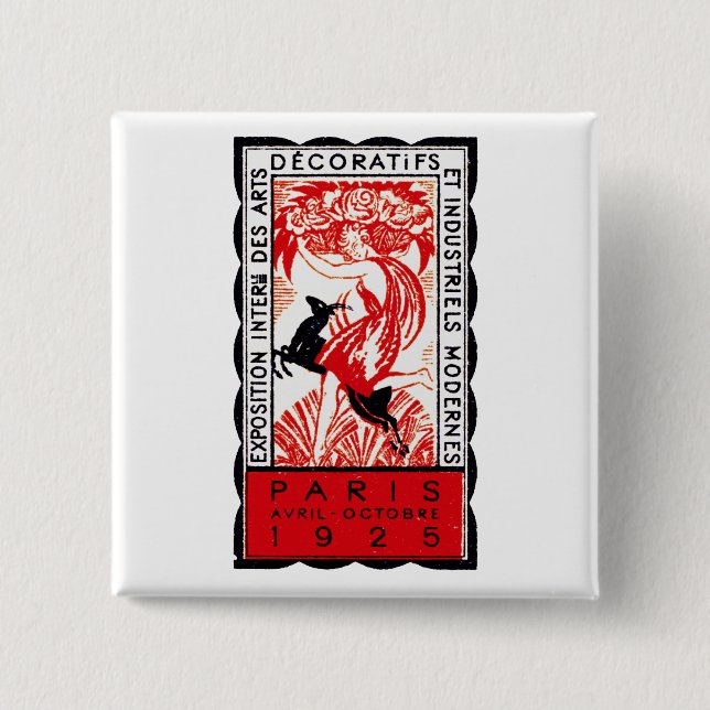1925 Paris Art Deco Poster 15 Cm Square Badge (Front)