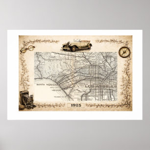 1925 Tourist Road Map of Westside of Los Angeles  Poster