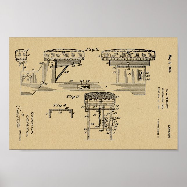 1925 Vintage Chiropractic Table Patent Art Print (Front)