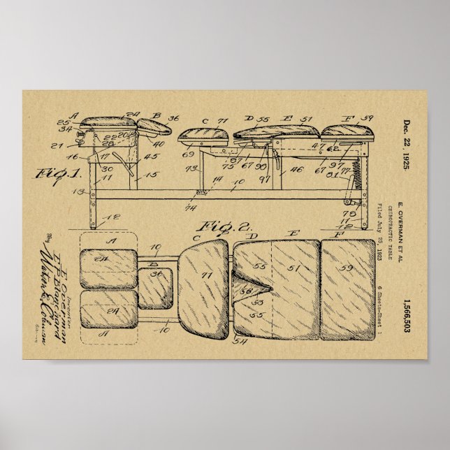 1925 Vintage Chiropractic Table Patent Art Print (Front)