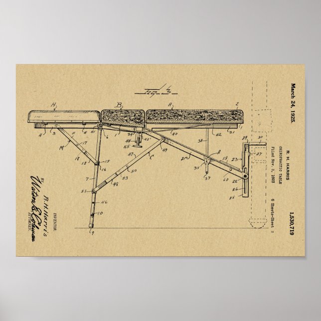 1925 Vintage Chiropractic Table Patent Art Print (Front)