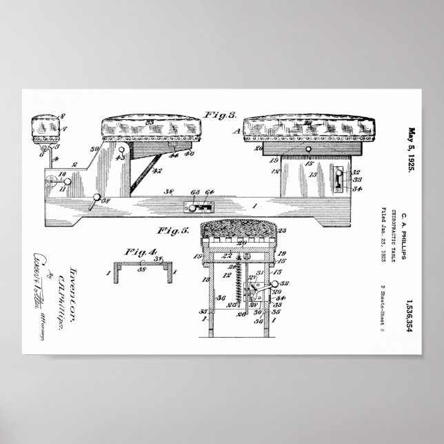 1925 Vintage Chiropractic Table Patent Art Print (Front)