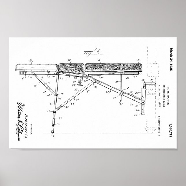 1925 Vintage Chiropractic Table Patent Art Print (Front)