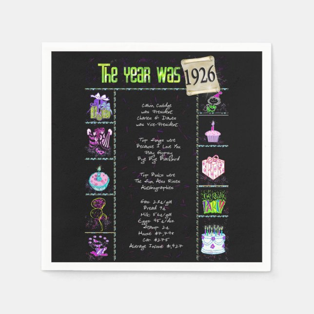 1926 Birth Year Trivia Napkin (Front)