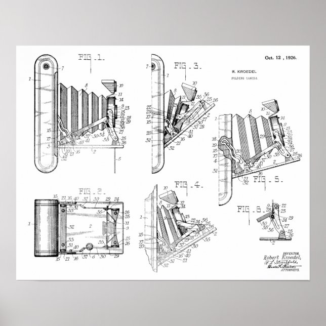 1926 Folding Camera Patent Art Drawing Print (Front)