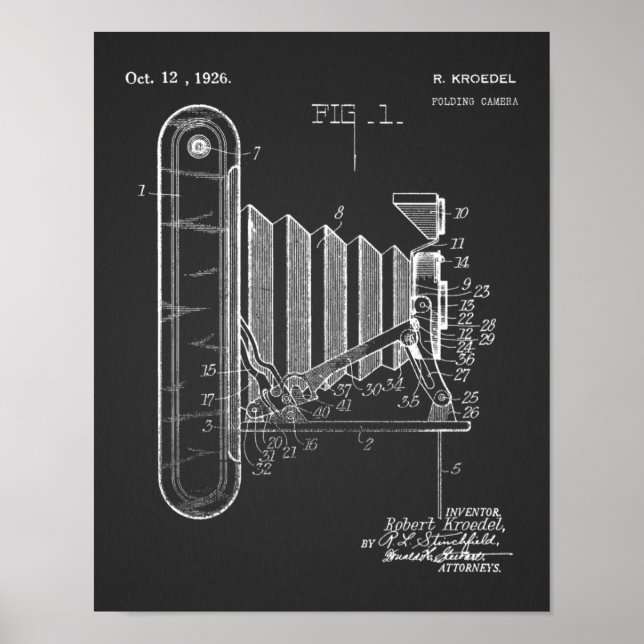 1926 Folding Camera Patent Art Drawing Print (Front)