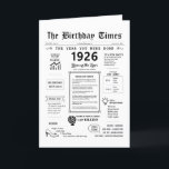 1926 The Year You Were Born Birthday Card<br><div class="desc">Enter a time capsule with our mesmerising 1926 birthday card, brimming with historical facts, significant events, and captivating narratives from the past. Tailored for your loved one's special day, this unique journey through 1926 promises to make their birthday truly unforgettable. Overflowing with fascinating titbits and historical snapshots, our birthday card...</div>