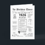 1926 The Year You Were Born Birthday Card<br><div class="desc">Enter a time capsule with our mesmerising 1926 birthday card, brimming with historical facts, significant events, and captivating narratives from the past. Tailored for your loved one's special day, this unique journey through 1926 promises to make their birthday truly unforgettable. Overflowing with fascinating titbits and historical snapshots, our birthday card...</div>