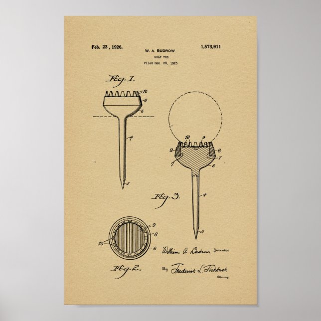 1926 Vintage Golf Ball Tee Patent Art Print (Front)