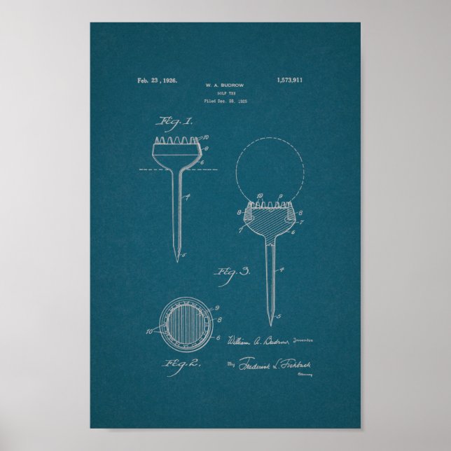 1926 Vintage Golf Tee Patent Blueprint Art Print (Front)