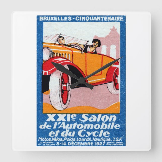 1927 Brussels Automotive Exposition Square Wall Clock (Front)