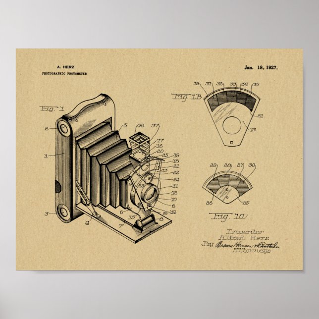 1927 Folding Camera Patent Art Drawing Print (Front)