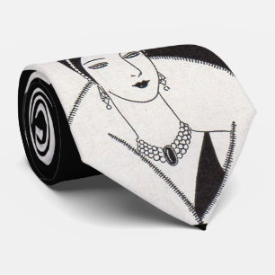 1928 art deco woman print tie