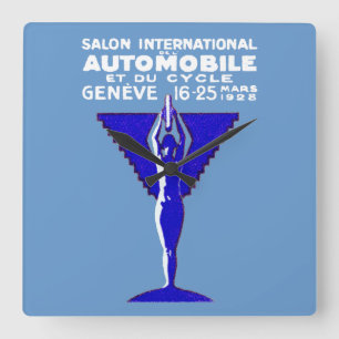 1928 Geneve Car and Motorcycle Show Square Wall Clock
