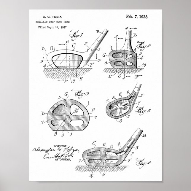 1928 Golf Club Head Design Patent Art Print (Front)