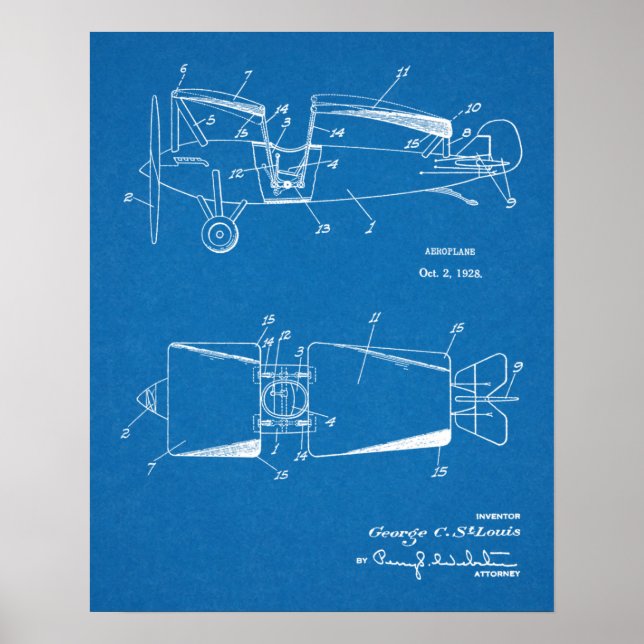 1928 Roadable Aeroplane Patent Art Drawing Print (Front)