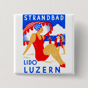 1929 Art Deco Strandbad Lido Luzern 15 Cm Square Badge