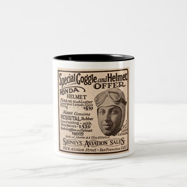 1929 AVIATION GOGGLES etc ADVERTISING Two-Tone Coffee Mug (Center)