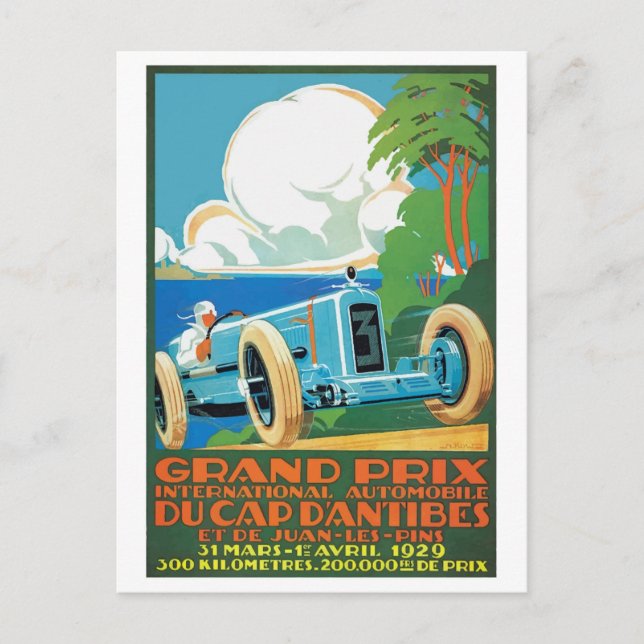 1929 Cap D'Antibes Grand Prix Racing Poster Postcard (Front)