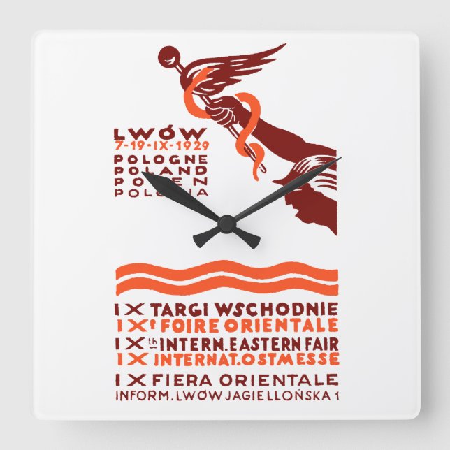 1929 Lwow Eastern International Fair Square Wall Clock (Front)
