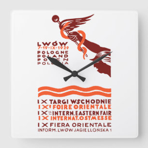 1929 Lwow Eastern International Fair Square Wall Clock