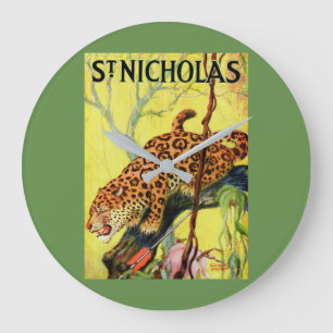 1929 St. Nicholas magazine cover leopard Large Clock