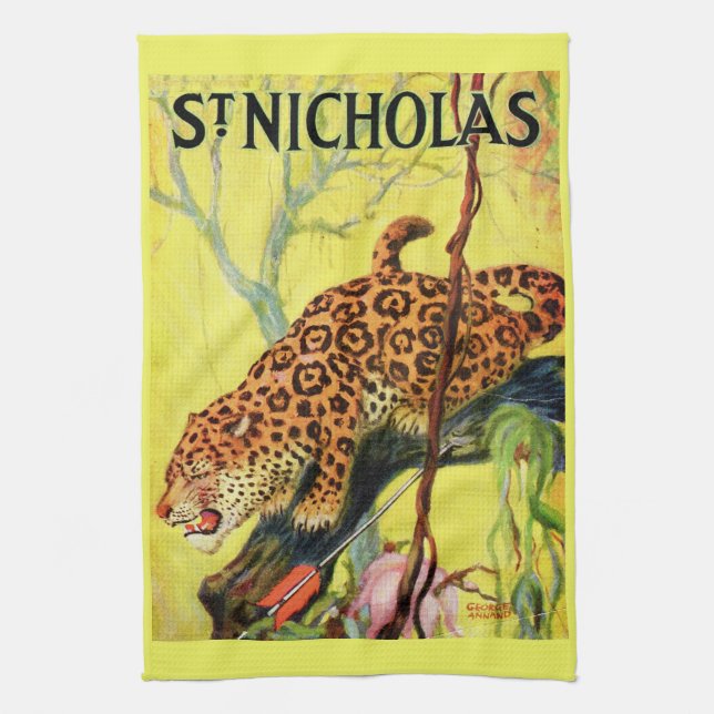 1929 St. Nicholas magazine cover leopard print Tea Towel (Vertical)