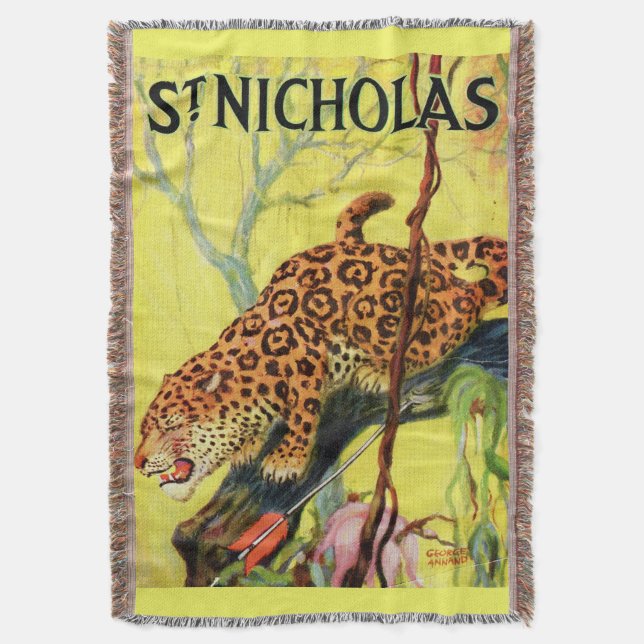 1929 St. Nicholas magazine cover leopard Throw Blanket (Front Vertical)