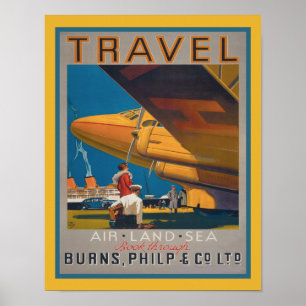 1930 Air Land and Sea Travel Poster