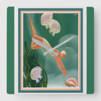 1930 Art Deco Swimmer/Resort Ad Wall Clock