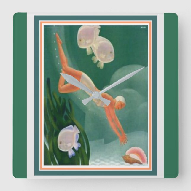 1930 Art Deco Swimmer/Resort Ad Wall Clock (Front)