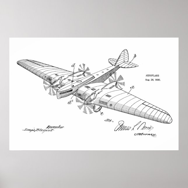 1930 Boat Aeroplane Patent Art Drawing Print (Front)