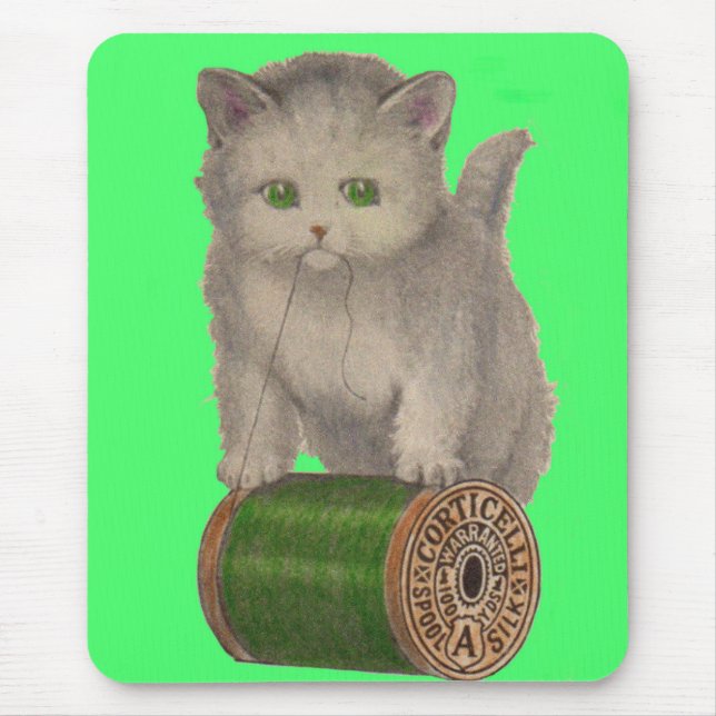 1930 Corticelli white kitten Mouse Pad (Front)