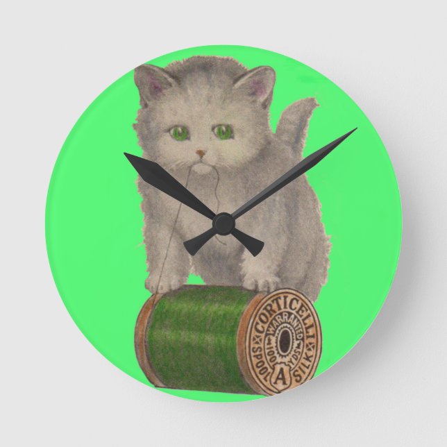 1930 Corticelli white kitten Round Clock (Front)