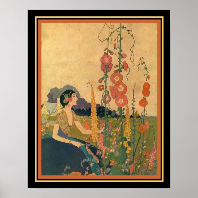 1930 Deco Print "Girl in a Flower Garden" 16 x 20 (Front)