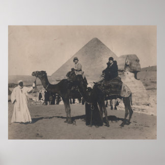1930 Flapper Girls on camels Egypt Pyramids Print