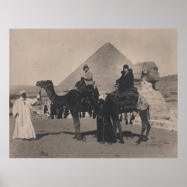 1930 Flapper Girls on camels Egypt Pyramids Print (Front)