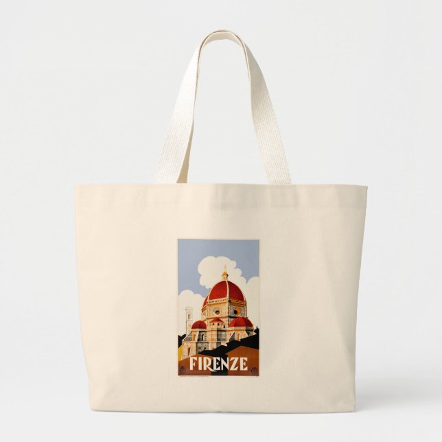 1930 Florence Italy Duomo Travel Poster Large Tote Bag (Front)