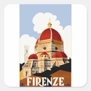 1930 Florence Italy Duomo Travel Poster Square Sticker
