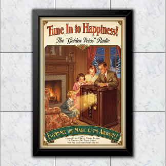1930 Vintage Golden Voice Radio Advertising Poster