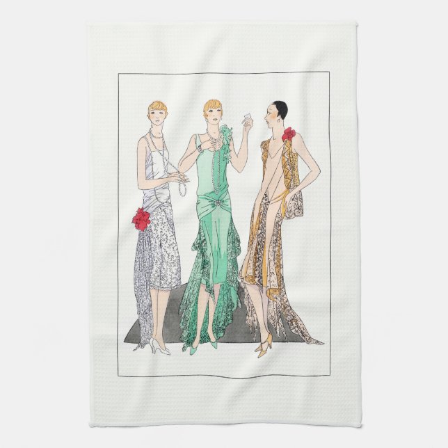 1930 Vintage Women in Evening Gowns  Tea Towel (Vertical)