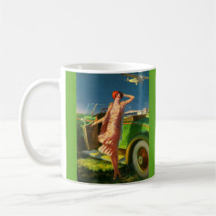1930 woman car and aeroplane coffee mug