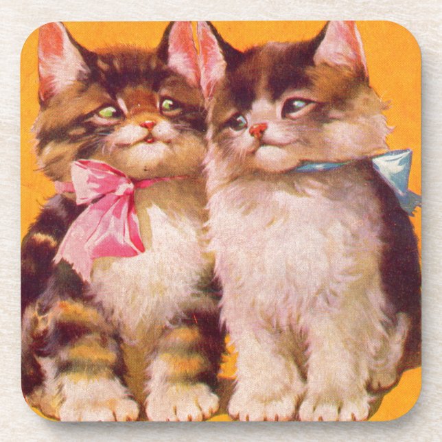 1930s adorable floofy kittens coaster (Front)