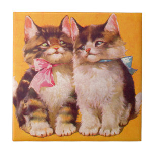 1930s adorable floofy kittens tile
