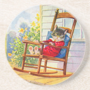 1930s adorable kitten napping on porch rocker coaster