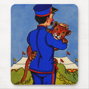 1930s adorable leopard cub carried by zookeeper mouse pad