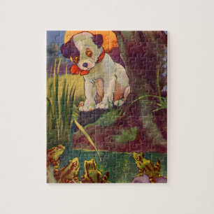 1930s adorable puppy and bullfrogs jigsaw puzzle