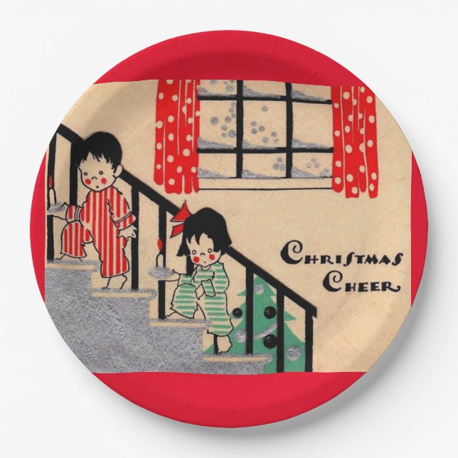 1930s art deco Christmas Cheer Paper Plate (Front)